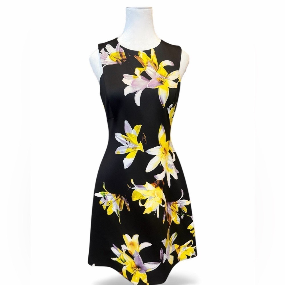 Karen Millen‎ Black Floral Sleeveless Satin Dress NWT Women's Size 6